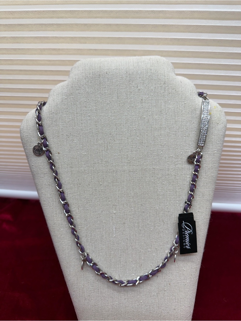 Premier Designs Purple and Silver toned Faith Hope Joy Love necklace